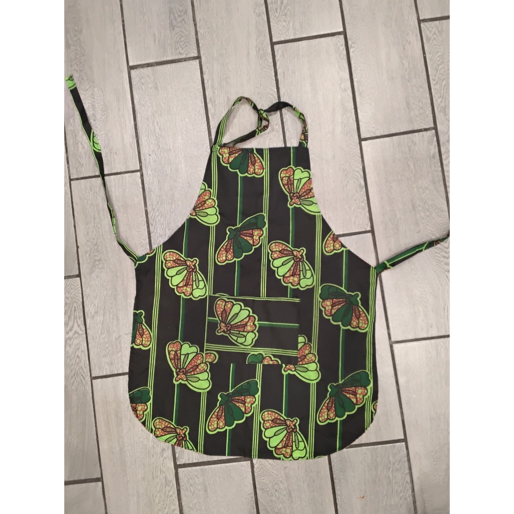 Handmade Kids‎ African Wax Print Butterfly Apron Green Black Bib Style